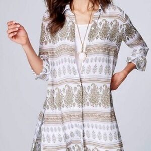 J. Jill Olive and White Patterned Button-Down Shirt